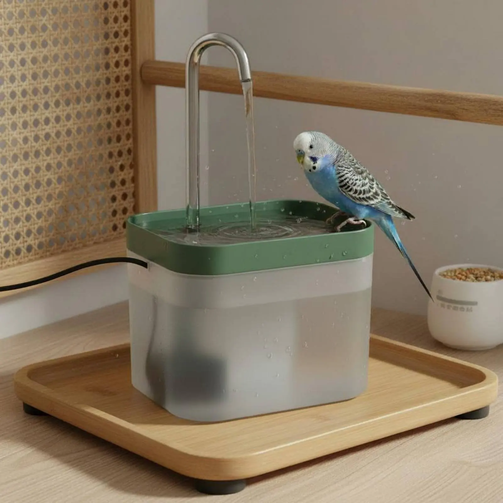 Electric Avian Bath Food-Safe Material Parrot Bathing Tub Automatic Avian Shower With Strainer Circulating Water Water Feature view 2