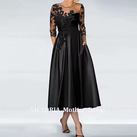 VICTORIA Customized Elegant Mother of the Bride Dress 2026 A-Line Satin Appliques Short Wedding Guest Gowns Party Evening Dress