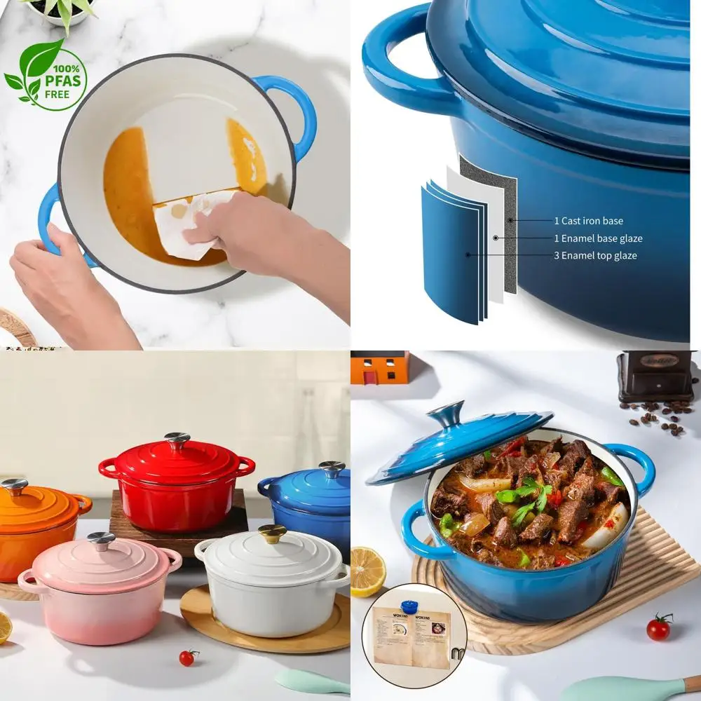 

Blue 5.5-Quart Enamel Cast Iron Dutch Oven, Heavy-Duty Cookware for Baking, Braising, Stews, and Roasting, Oven Safe up to 500°F