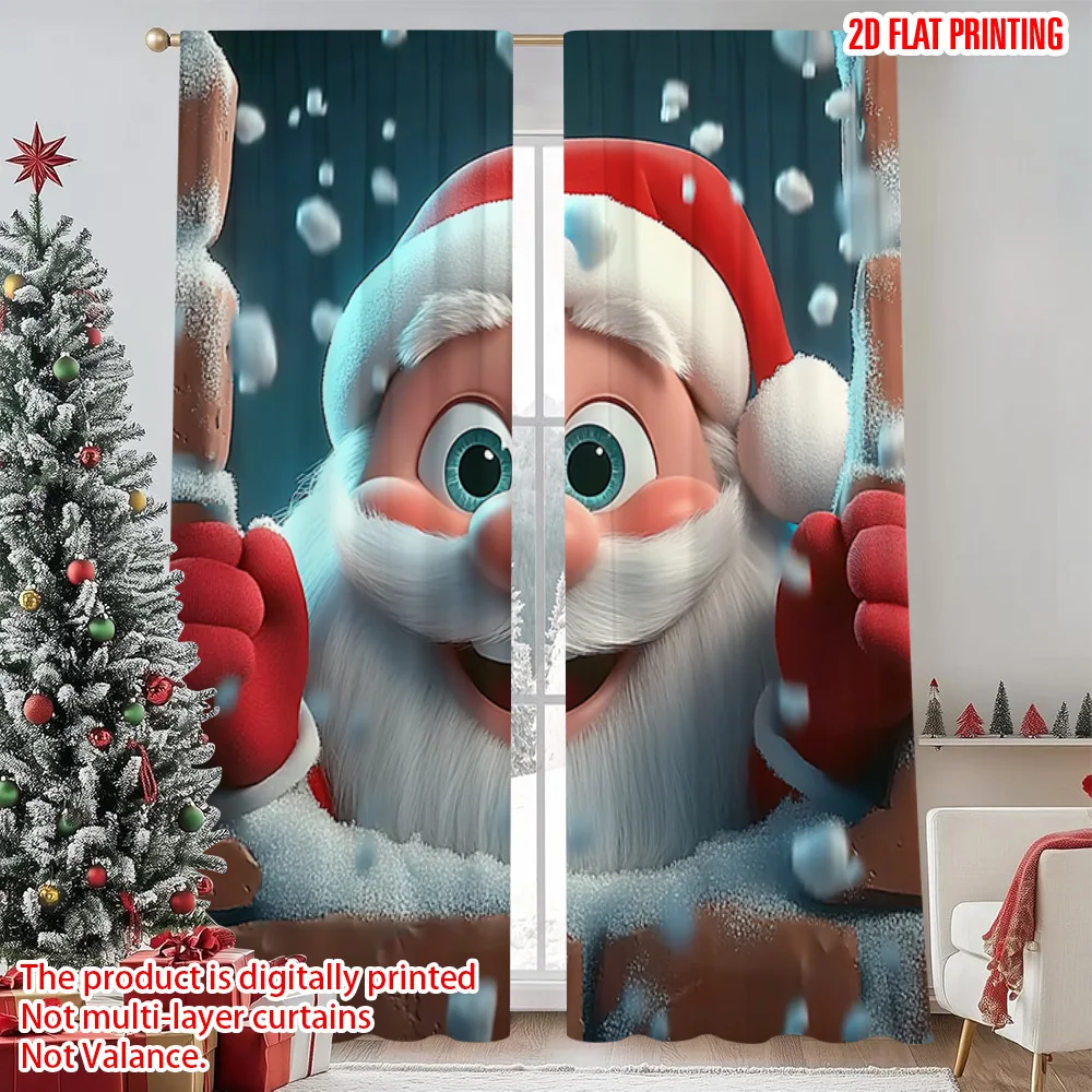 

2pcs 2D flat printing Merry Christmas Popular Curtain Father Christmas 01 100% Polyester Without Electricity Birthday Party