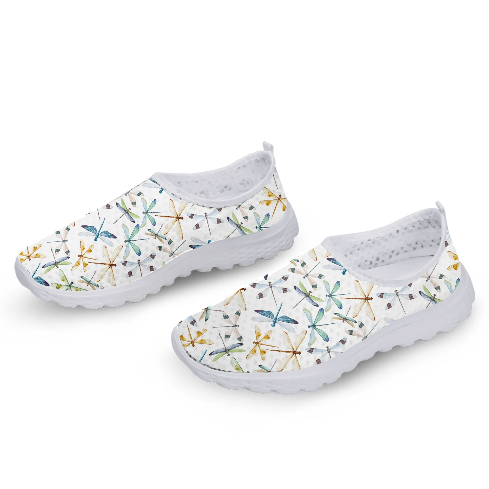 Simple Rainbow Dragonfly Light Casual Shoes White Soft Sole Breathable Outdoor Mesh Shoes Soft Slip On Shoes