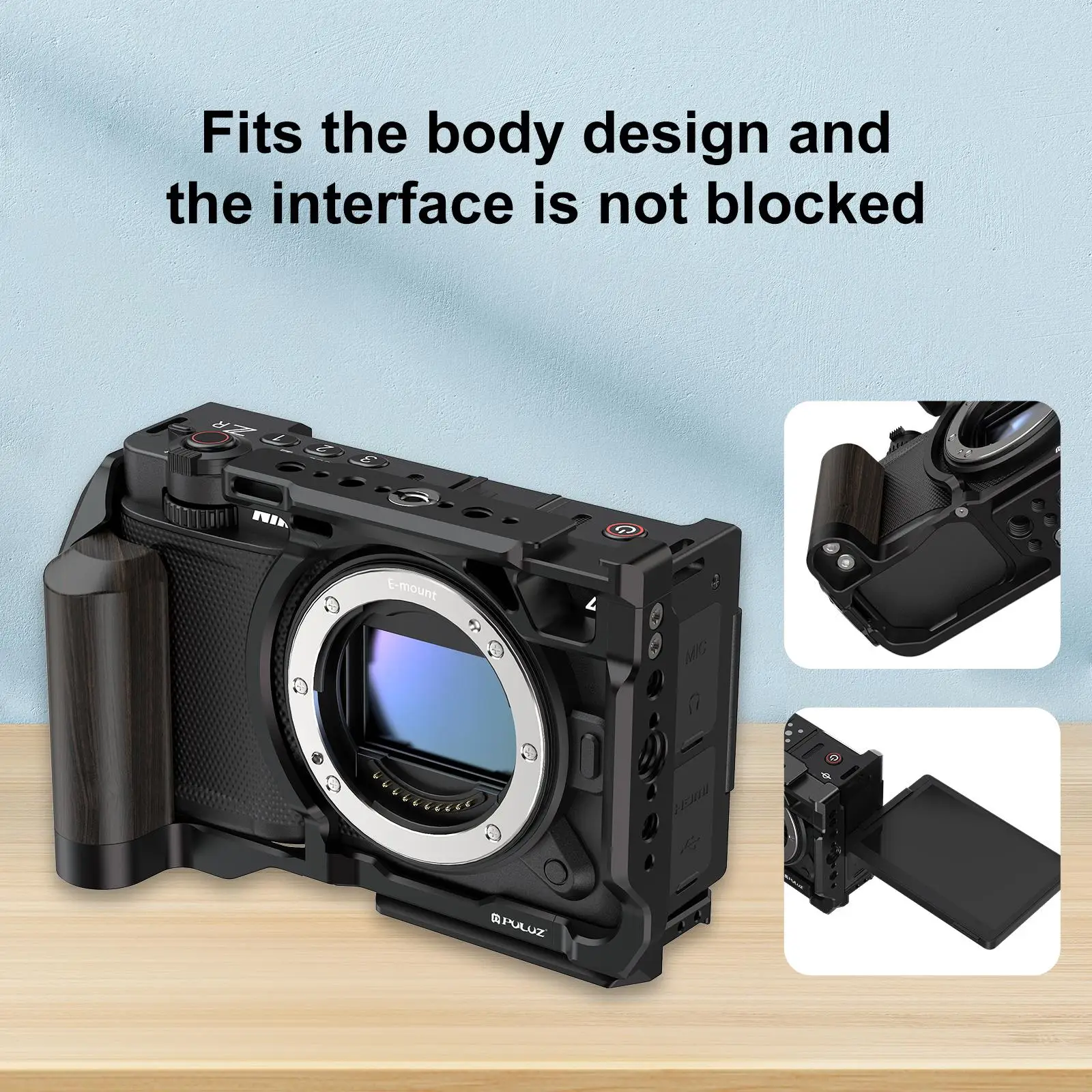 Für Nikon ZR PULUZ Holzgriff Metall Kamerakäfig Erweiterungsrahmen – Detail 5