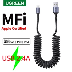 UGREEN MFI Carplay spring USB Lightning cable Charger For iPhone 14 13 12 11 xs 8 7 6 Apple ipad 2.4A Fast charging data Braided