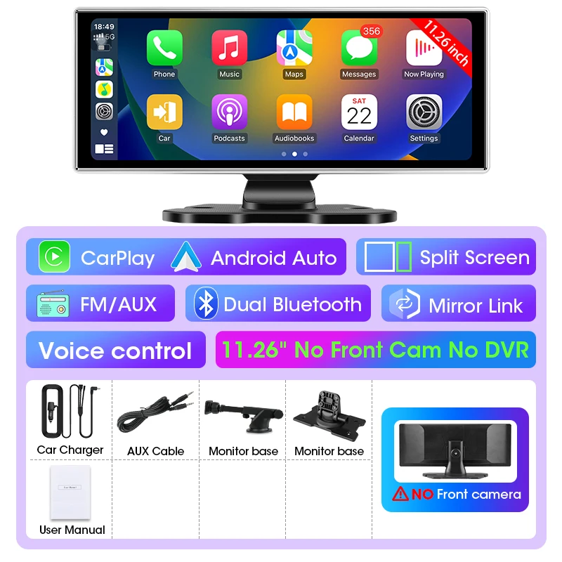 10/11.26 inch Dash Cam 4K Auto DVR Draadloze Carplay & Android Auto GPS Navigatie Video Recorder Dashboard Dual Lens Wifi FM AUX