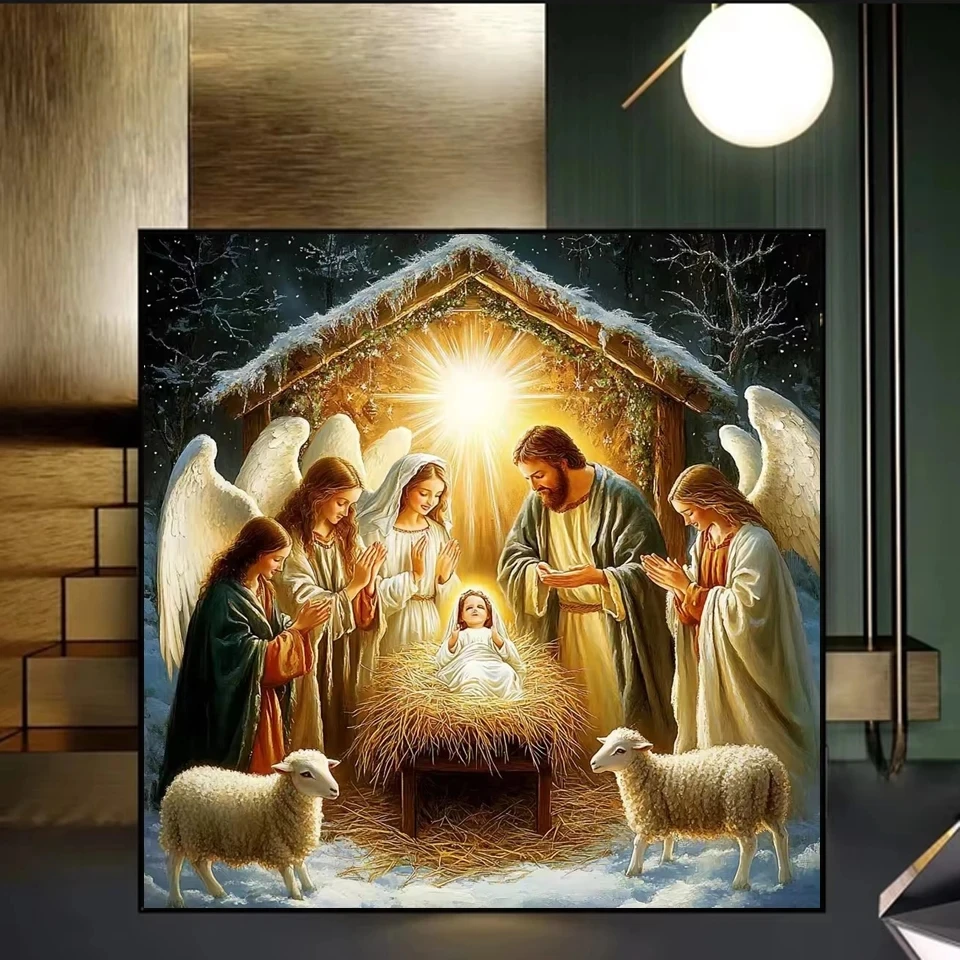 Diamond Painting Religion Mosaic DIY Nativity Scene Jesus Picture Rhinestone Diamond Embroidery Angel Portrait Wall Decor