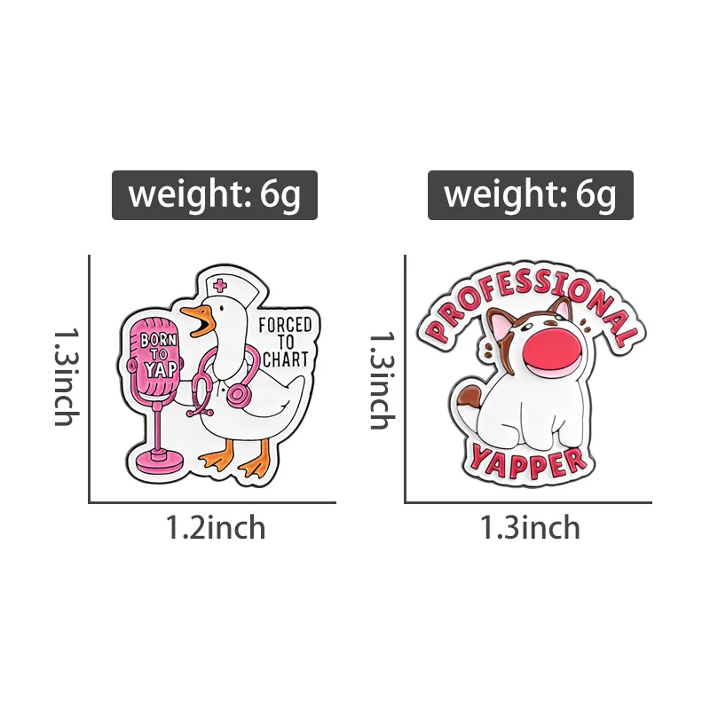 Professional Yapper Cat Enamel Pins Fun Cute Goose Nurse Born to Yap Forced To Chart Brooch Lapel Badge Jewelry Gift for Friends