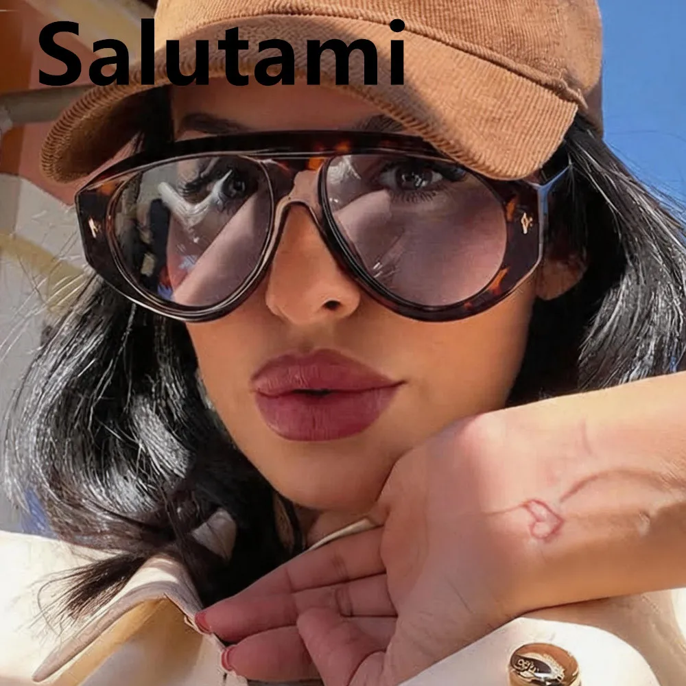 Image of Einzigartige, dickrandige, einteilige Damen-Sonnenbrille, modische orange-schwarze Nieten-Unisex-Retro-Hip-Hop-Oval-Sonnenbrille, Fahrsonnenbrille