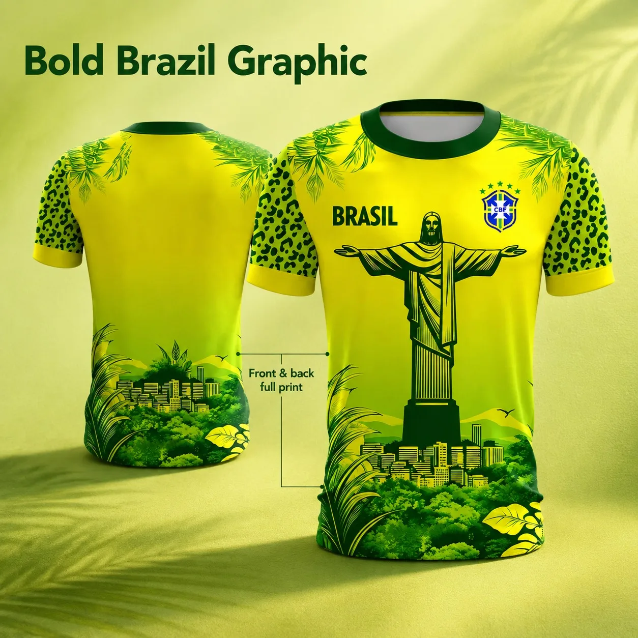 Camiseta Deportiva con Estampado 3D del Equipo de Fútbol Edición Especial Brasil Sao Paulo, Estampado Completo de la Estatua de Cristo, Secado Rápido, Paisaje Tropical de Río