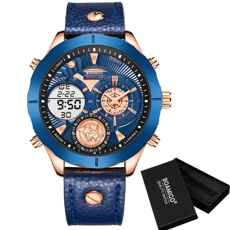 reloj hombre BOAMIGO 2022 military Fashion Men Watches Top Brand Luxury big  Sports digital analog leather Quartz Watch for Men