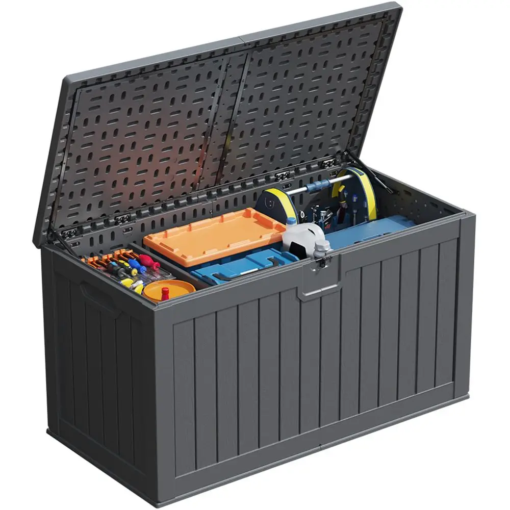 

230 Gallon Large Outdoor Storage Box, Waterproof Deck Box with Fixed Divider, Lockable and Durable Patio Storage Solution for P