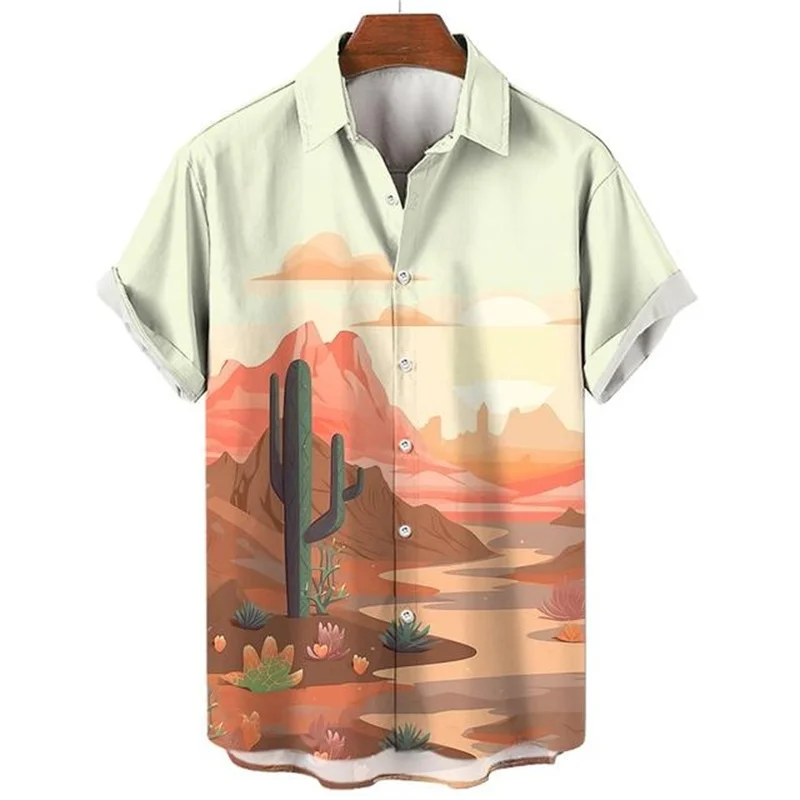 New Cactus desert scenery 3D printed shirt men's fashion shirt short-sleeved casual shirt single-breasted shirt men's wear