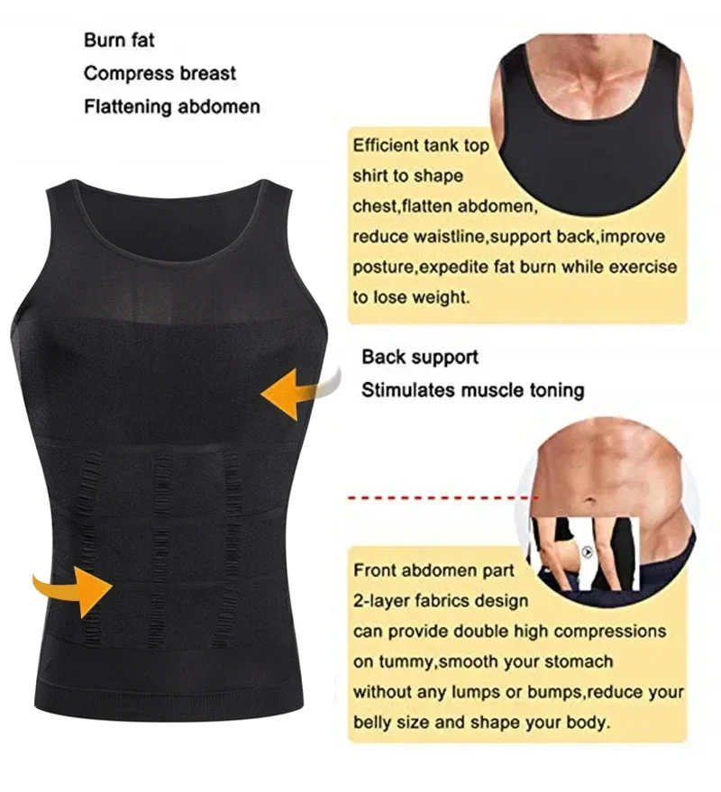 Mens Slimming Body Shaper Shapewear Abdomen Compression Shirt to Hide Gynecomastia Moobs Workout Tank Tops Undershirts