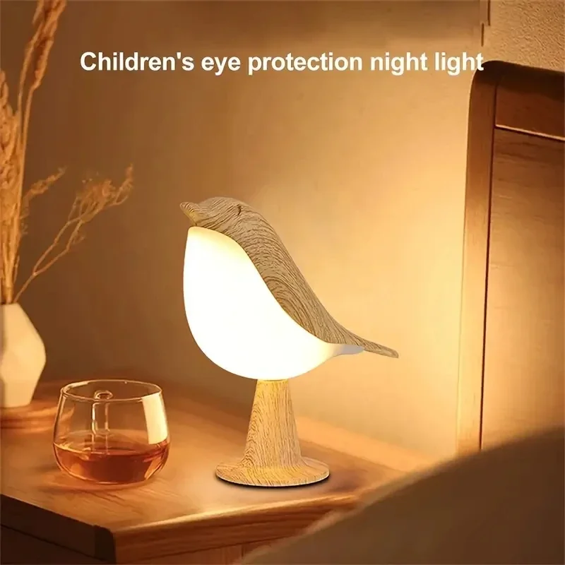 3 Colors Wooden Bird Night Lights LED Touch Switch Rechargeable for Bedroom Interior Lighting Desk Lamp Bedside Lamps Decoration