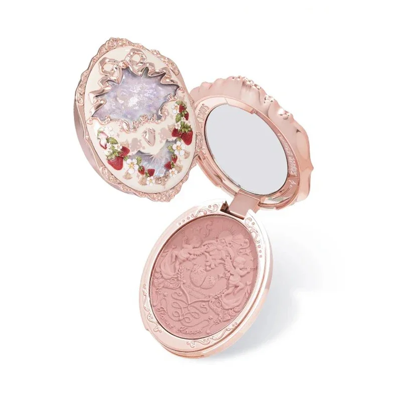 Flor sabe morango rococó série em relevo blush pó fino maquiagem suave de longa duração blush rosto melhorando maquiagem cor