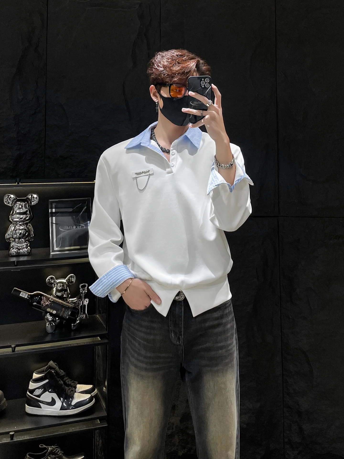 

Мужская модная свободная толстовка с длинным рукавом, воротником-стойкой и лоскутным узором, повседневная, из полиэфирного волокна, для осени