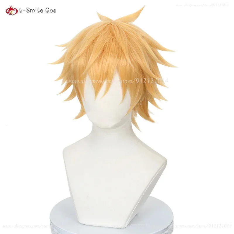 Neue Denji Perücke Anime COS Denji Cosplay Perücke Augen Patch Kurze Goldene Hitzebeständige Synthetische Haar Party Perücken + Perückenkappe