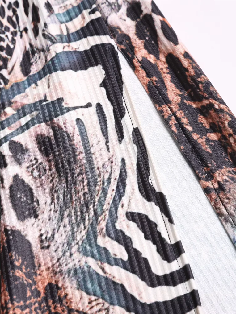 Primavera e verão moda europeia e americana estampa de malha sem mangas vestido halter com recorte nas costas sexy fora do ombro lon