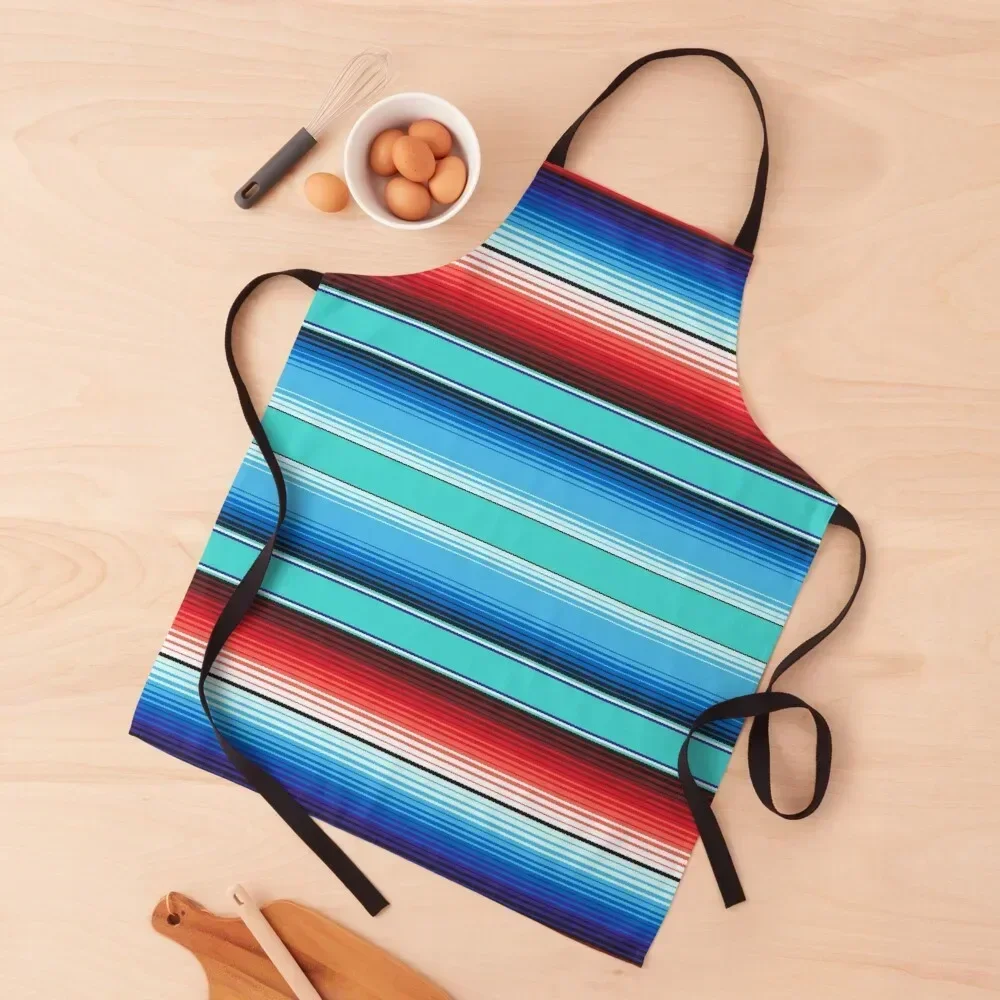 Aqua Blue Mexican Serape Blanket Stripes Apron Chef jacket men Ladies Kitchen Man Apron