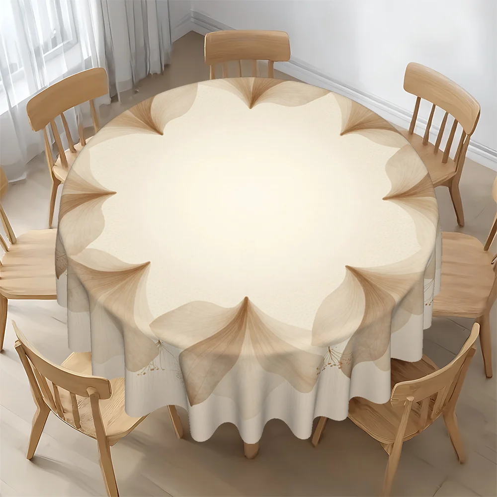 2D printed round tablecloth, tablecloth, round tablecloth, beige pattern design