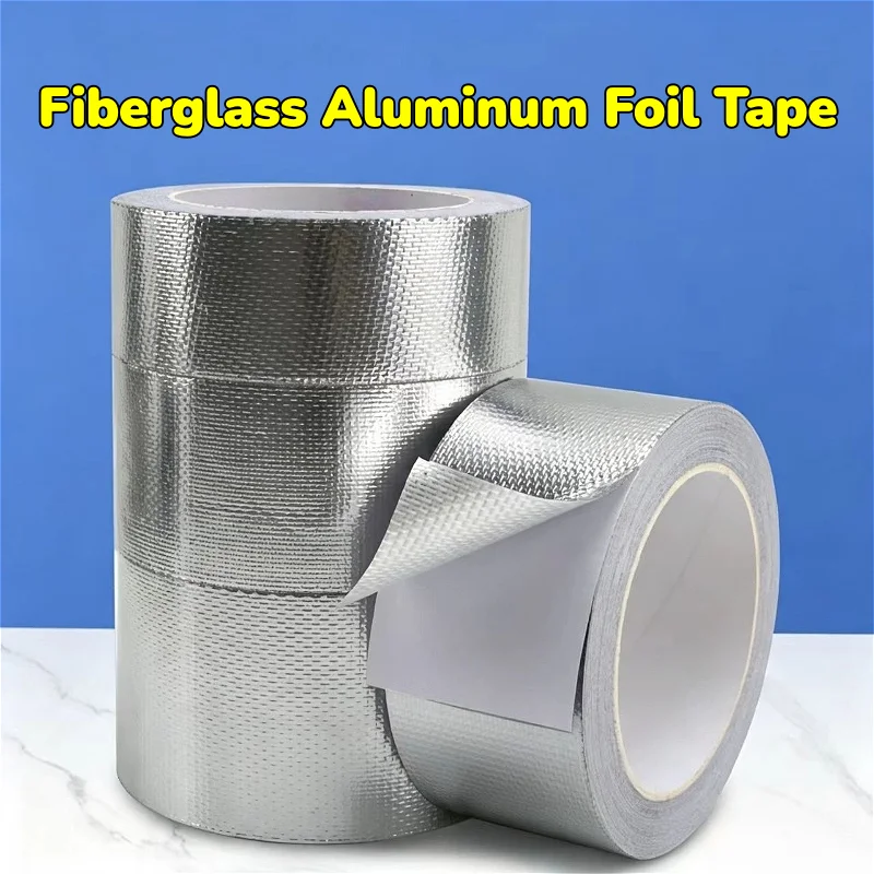 Silver Fiberglass Aluminum Foil Tape Silver Self-Adhesive Tape High Temperature Resistance Leak Proof Tape Seal Pipe