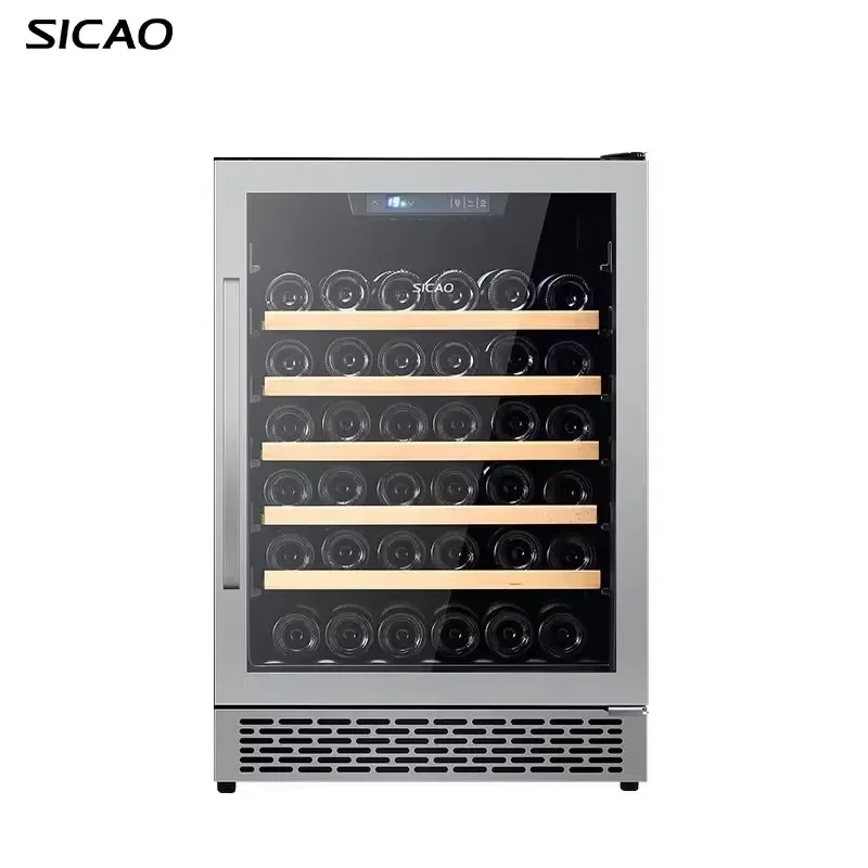 for SICAO Mini Wine Fridge Stainless Steel Glass Door Beverage Cooler Cabinet Blue LED 2-22C Home Bar Refrigerator for Red