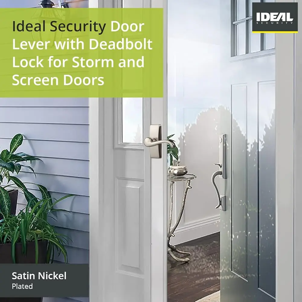 Door Lever With Keyed Deadbolt Lo For And Screen Doors, Satin Nickel (4-Piece Set)