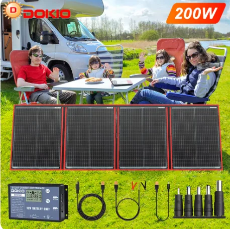 Dokio العلامة التجارية مرنة قابلة للطي 200 واط لوحة طاقة شمسية أحادية عالية الطاقة المحمولة بطانية للطاقة الشمسية ل RV والقارب والسفر لوحة طاقة شمسية 200 واط #3