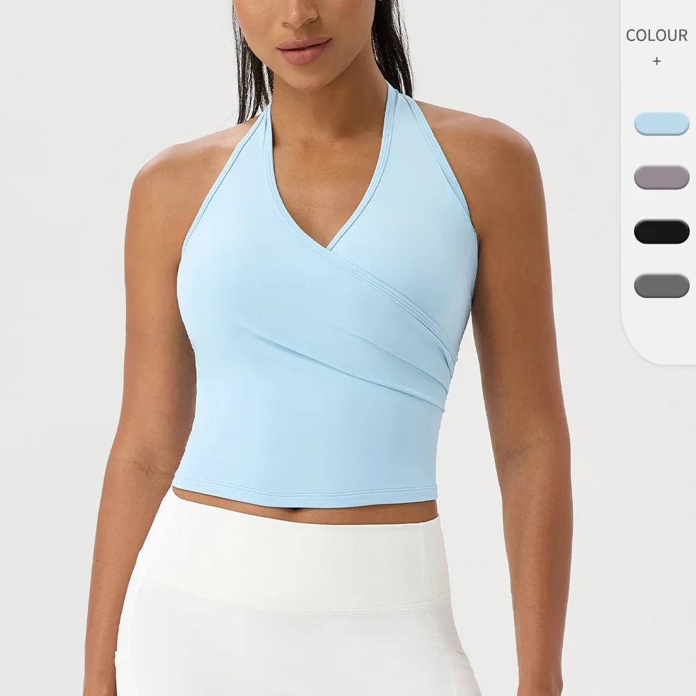 Women's Halter V Neck Yoga Tank Top Nude Feeling Quick Dry Breathable Fitness Running Sports Top view 3