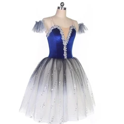 Adult Kids Blue Long Tutu Professional Swan Lake Ballet Costume Ballet Tutu Ballet Dress Girls Performance Dancewear Velvet Top