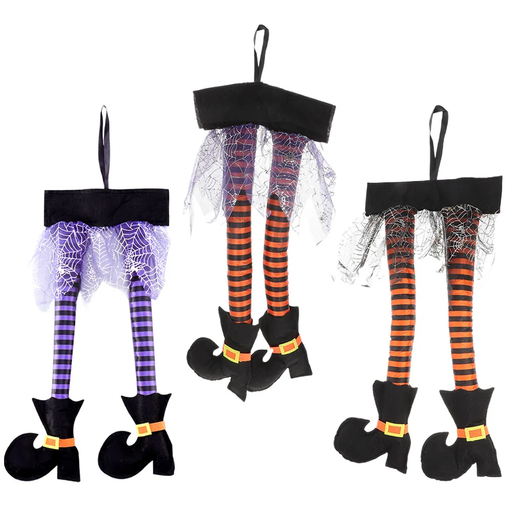 3 Pcs Witches Legs Halloween Wreaths Ornament Clothes Rack Home Decoration Coat Hanger Hanging for Crafts