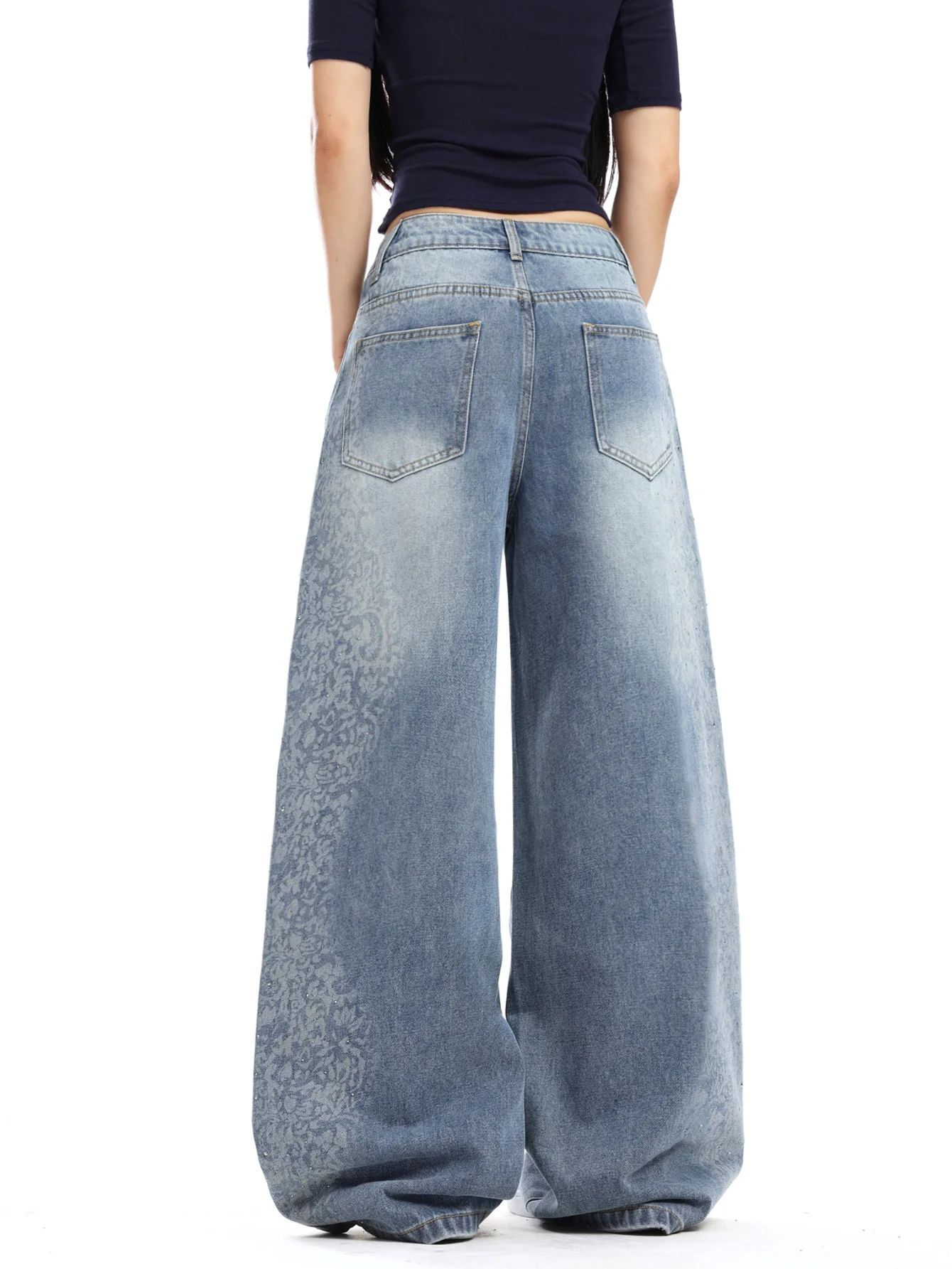 American Style High Waisted Wide Leg Y2K Jeans With Hidden Patterns, Embossed Hot Stamping, And a Hanging Feel On The Side