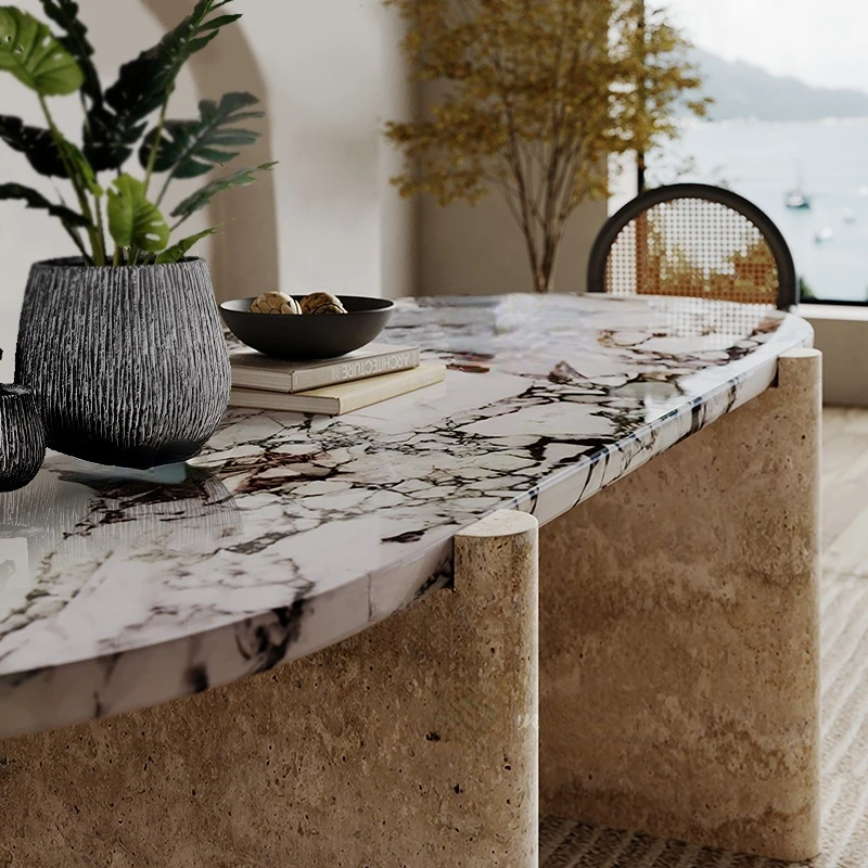 

Home Furnitures Luxury Modern Table Dinning Natural Marble Oval Table Marble Travertine Dining Table wholesale customization