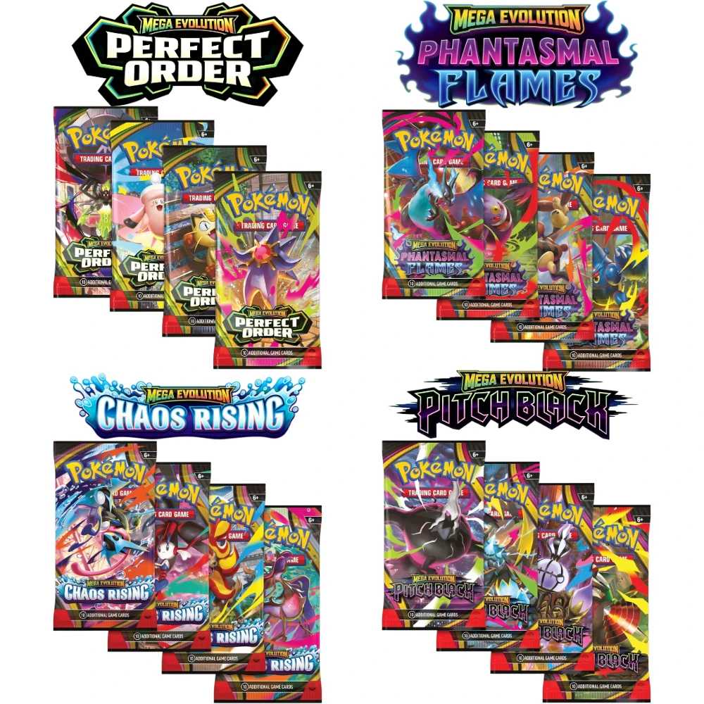 4er-Pack Pokemon TCG Booster Pack Pitch Black Phantasmal Flames Bolt Ascended Heroes Mega Rare Sammelkarten als Geschenk für Sammler