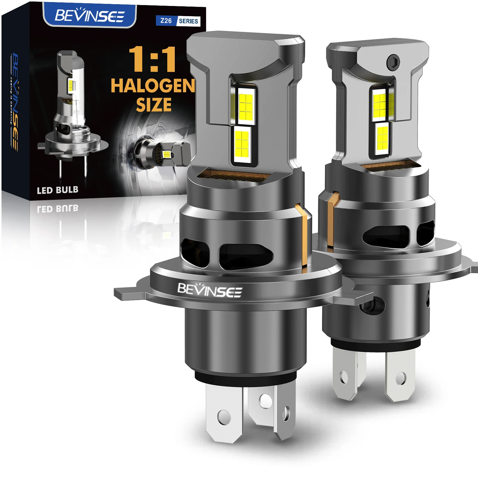 BEVINSEE 2Pcs H4 LED Headlight 70W 12000LM Canbus 6000K High&Low Beam 9003 HB2 H4 LED Automotivo Lamp Halogen Size Turbofan 12V