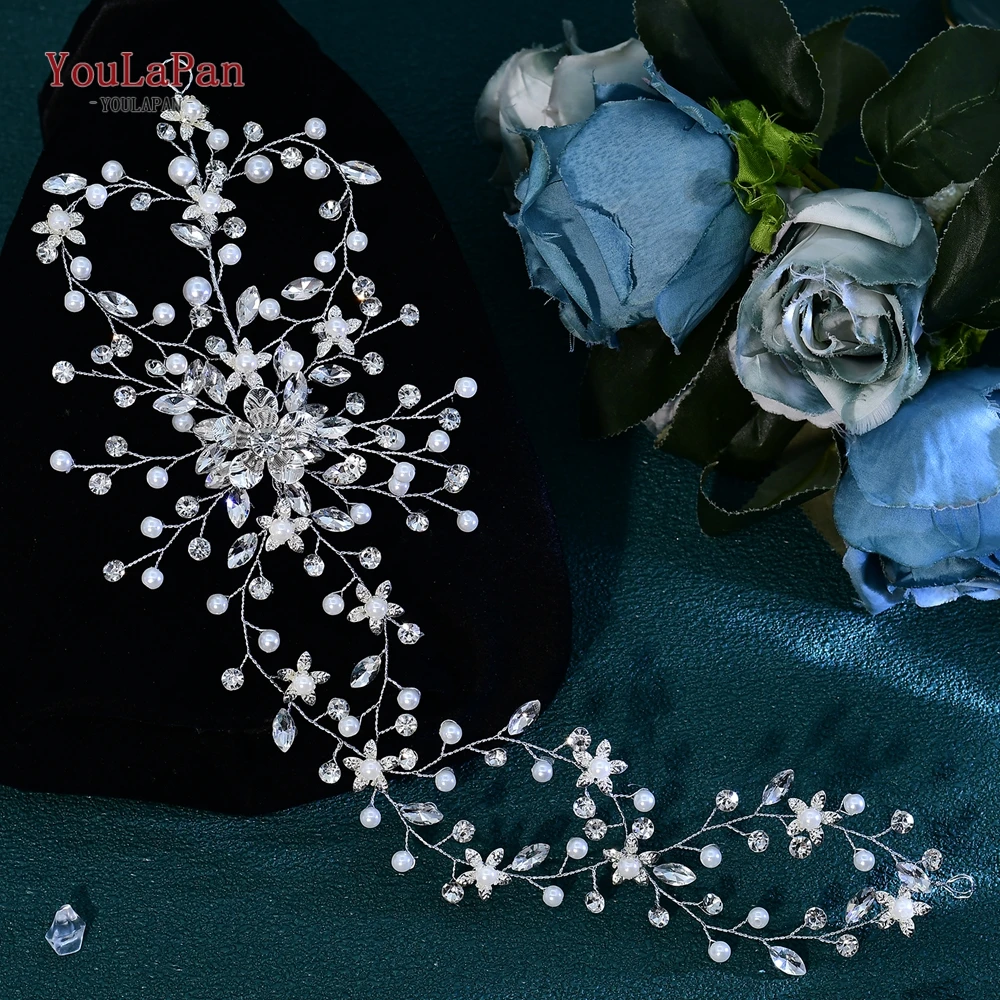 YouLaPan أنيقة زهرة العروس رباط شعر اللؤلؤ حجر الراين الزفاف أغطية الرأس وصيفه الشرف إكسسوارات الشعر امرأة عقال HP940