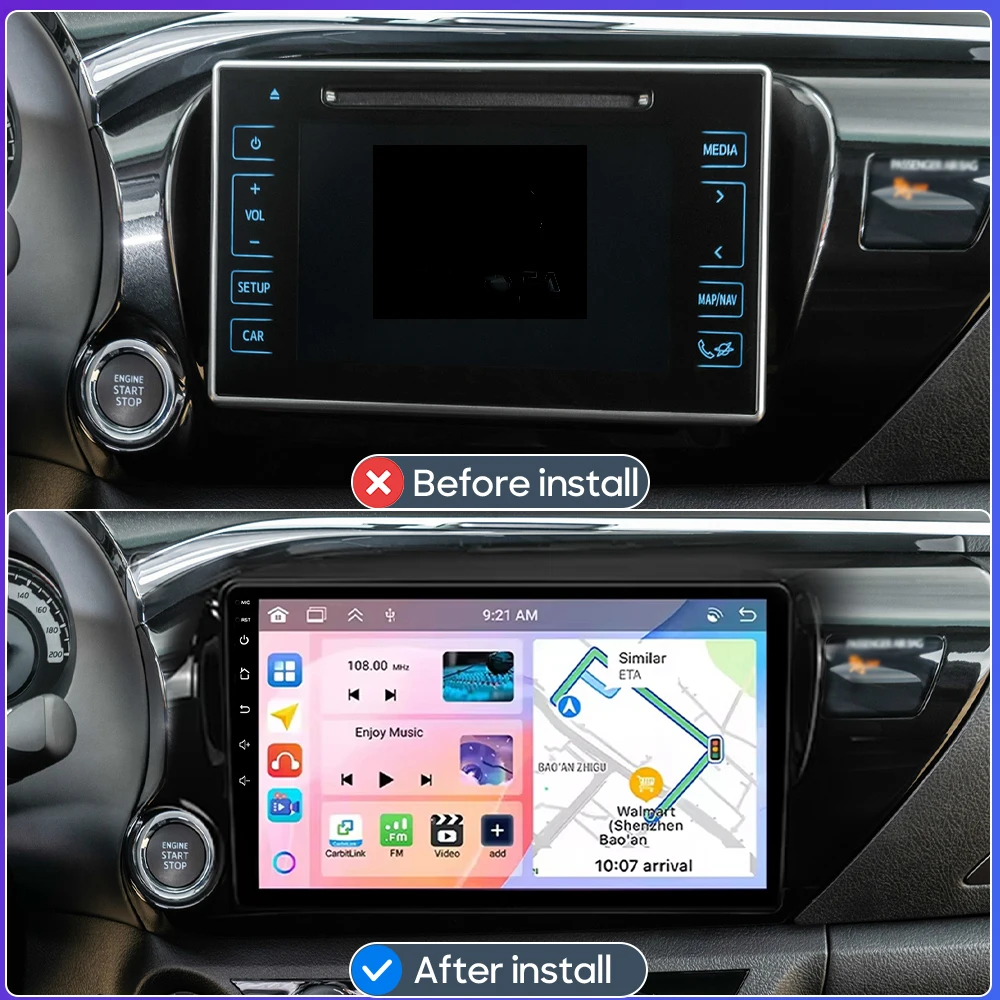 Android 15 Wireless Carplay Radio Auto Car Multimedia Video Stereo Head Unit GPS Navigation For Toyota Hilux LHD 2015 - 2023 DSP