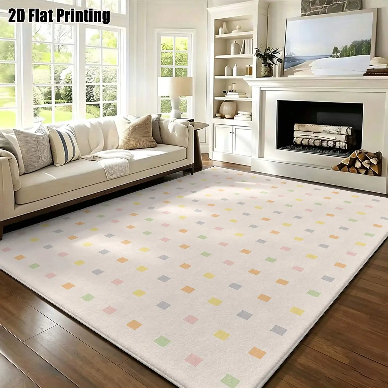 1Pc 2D Printed Colorful Geometric Square Pattern Nordic/Instagram/Modern Minimalist/European-Style Carpets, Home Decor, Multi-Size, Machine Washable, Suitable for Entrance, Dining, Foyer, Study, Living Room, Bedroom Mats