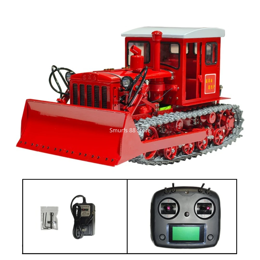 1/12 Dongfanghong Bulldozer Tractor Model Full Metal Bulldozer Remote Control Dynamic Chain Rail Car Model Toys Hydraulic Lift