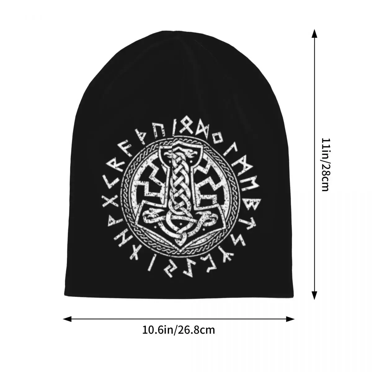 Viking Runes Hammer Celtic Hugin Munin Ravens Viking Warm Knitted Cap Bonnet Hat Autumn Winter  Beanies Hats for Men Women Adult