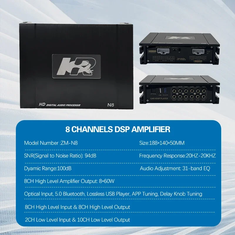 Car 8 Channel Dsp Oem Customization Sound Speakers Aluminum Housing Dsp Amplifier Speaker Audio For Car