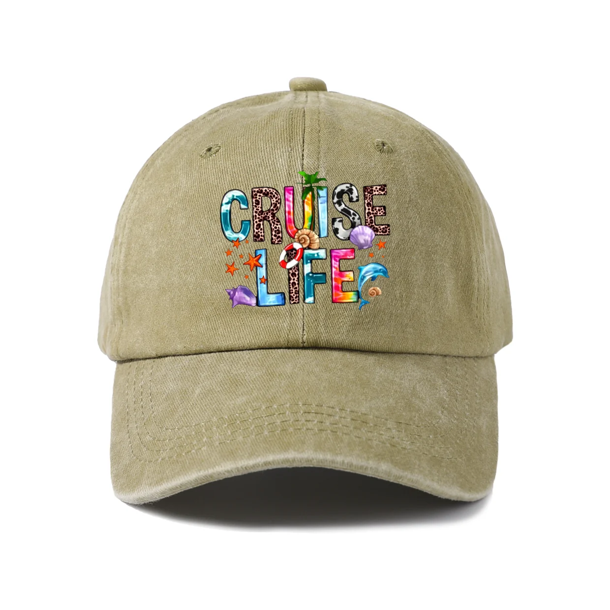Colorful Life Quote Graphic Baseball Cap, Vintage Washed Adjustable Unisex Dad Hat, Casual Gift
