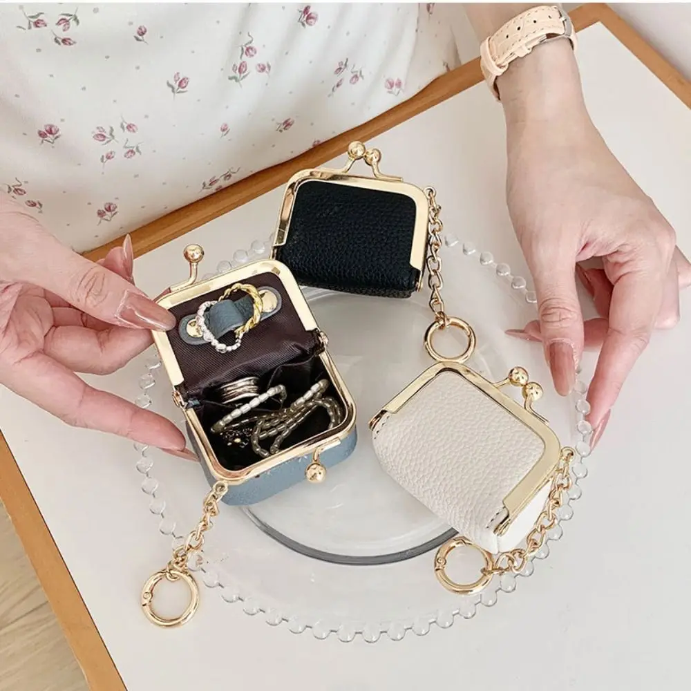 With Keychain Kiss Lock Coin Purse Multicolored PU Leather Leather Jewelry Bag Wallet Multifunctional Small Item Bag