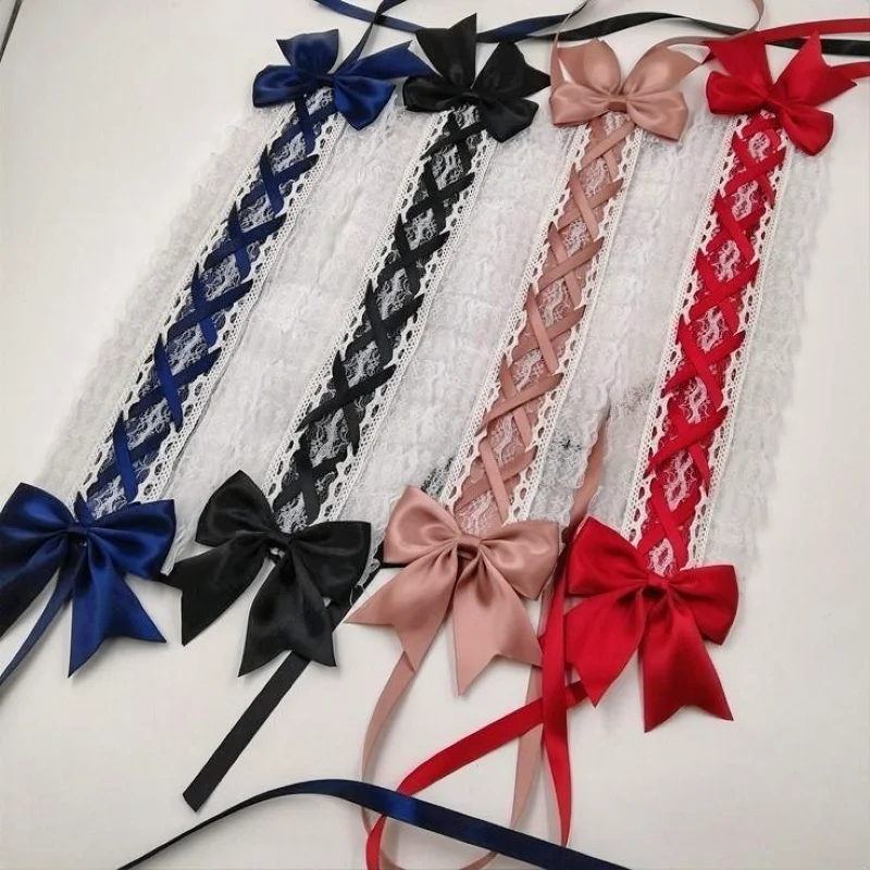 ロリータ風フリルヘッドバンド レースリボンヘアアクセサリー 可愛い女の子用 多用途ヘアアクセサリー ヘアバンド ヘアアクセサリー