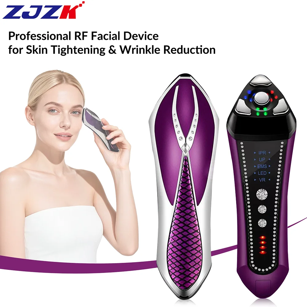 

ZJZK Salon-Grade RF EMS Facial Device 5 Modes for Face Lifting Anti-Aging LED Light Therapy Skin Care Microcurrent Tightening