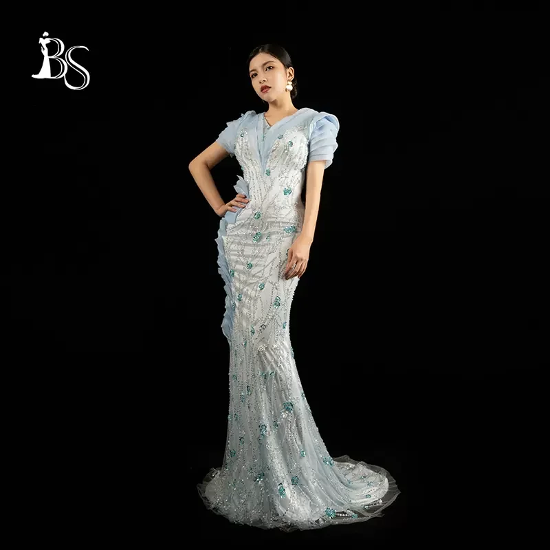 

Baisha Heavy Handmade Luxury Evening Dresses Short Sleeve Long Prom Mermaid Gown For Celebrity Fashion Gala Occasions