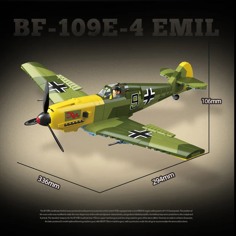 제 2 차 세계 대전 독일 BF-109 에미르 전투기 빌딩 블록, 군사 항공기 모델 빌딩 블록, 어린이 퍼즐 장난감