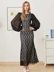 DEVCHATA Women Lace Hollow Out Long Dresses Elegant Patchwork Maxi Female Slim Prom Wedding Evening Dresses Round Neck Vestido