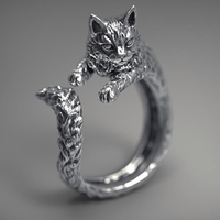 Retro Dark Cat Kitty Ring For Men Women Gothic Silver Color Adjustable Ring Pet Handmade Jewelry Accessories Unisex Lovers Gift