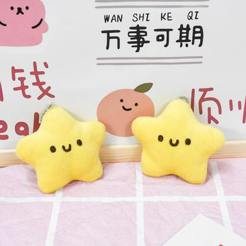 Cute Mini Yellow Small Stars Soft Plush Toys Keychain Backpack Ornaments Pendant Gifts