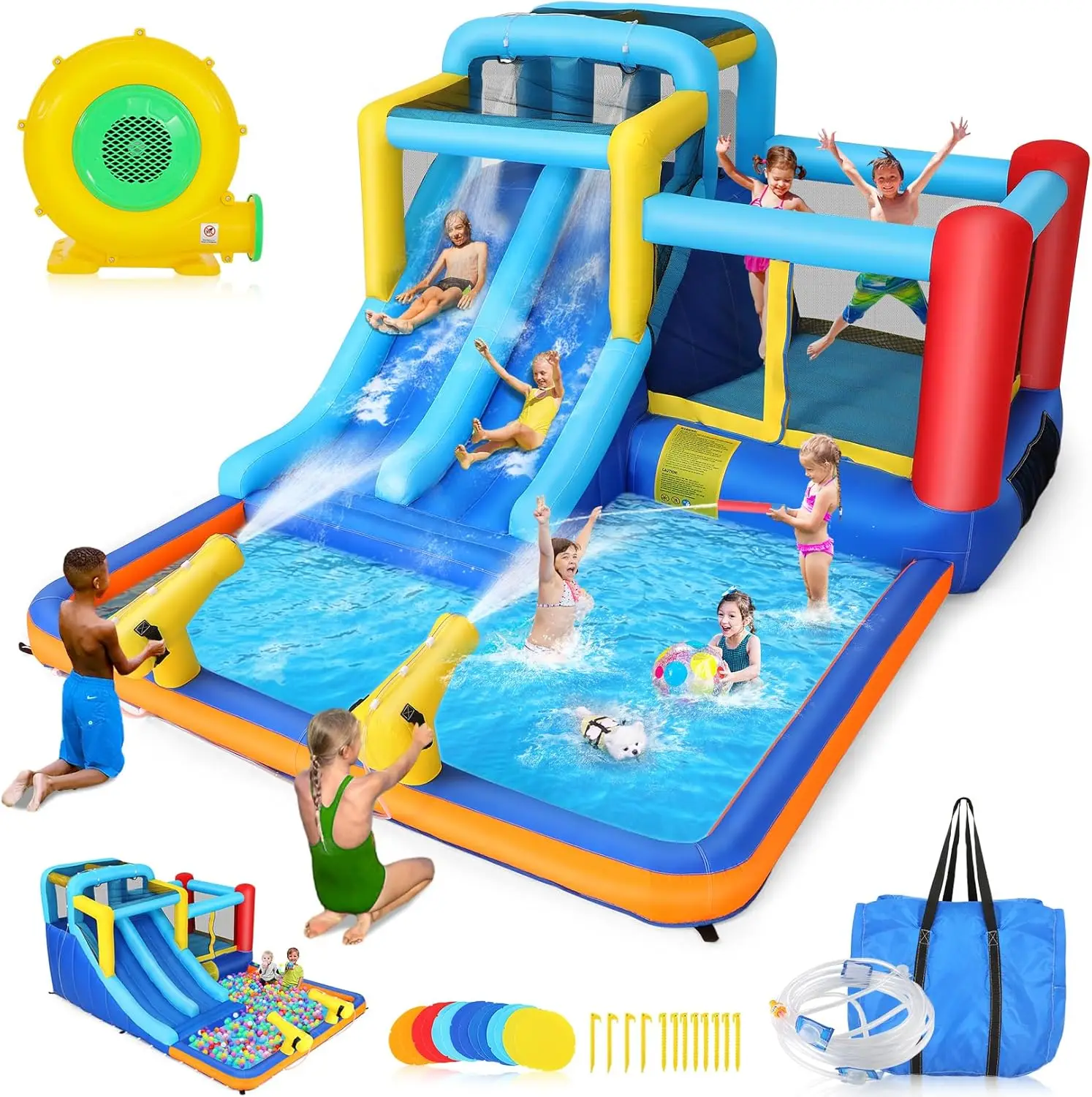 

Whubefy 15x9.95Ft Bounce House Water Slide Park for Kids 3-6, Inflatable Water Slide Bouncy House with Slide,Big Pool,Bouncer